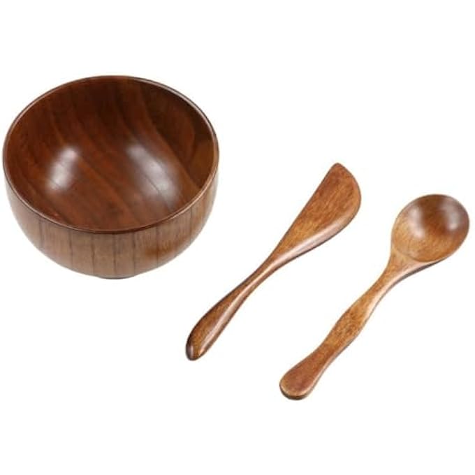 Bukela FACE MASK MIXING BOWL SET, 3PCS WOODEN WITH SPATULA MIXING SPOON KIT FOR DIY MAKING MASK NATURAL WOOD COSMETIC MIX BOWL FACIAL SKIN CARE TOOLS FOR WOMEN - Image 1